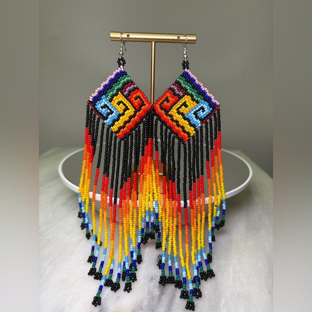 Handmade Rainbow Beaded Earrings NWOT